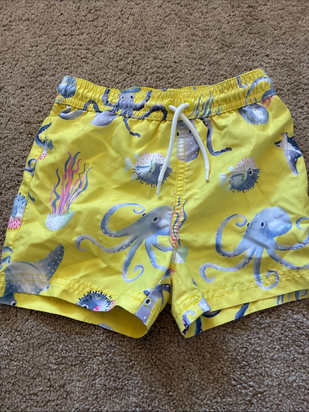 Janie and Jack Toddler Boys Yellow Octopus Sea Life Swim Trunks Size 3 3T